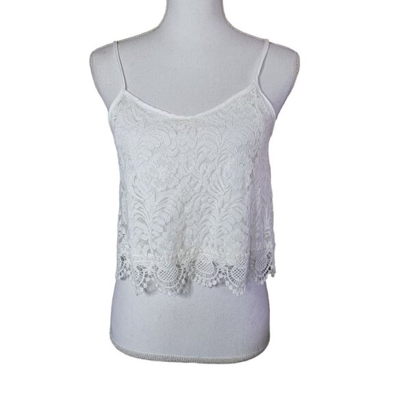 Ambiance Lace Doily Crop Tank Spaghetti Strap Off White Womens Medium - Picture 10 of 11